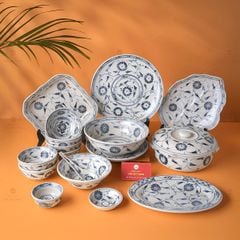 Bộ Bát Đĩa Bát Tràng Men Rạn Vẽ Cúc Đen