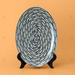 Đĩa Lá Xoài Men Trắng Vẽ Cá Đàn